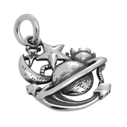 Sterling Silver Star Moon Planet Universe Charm