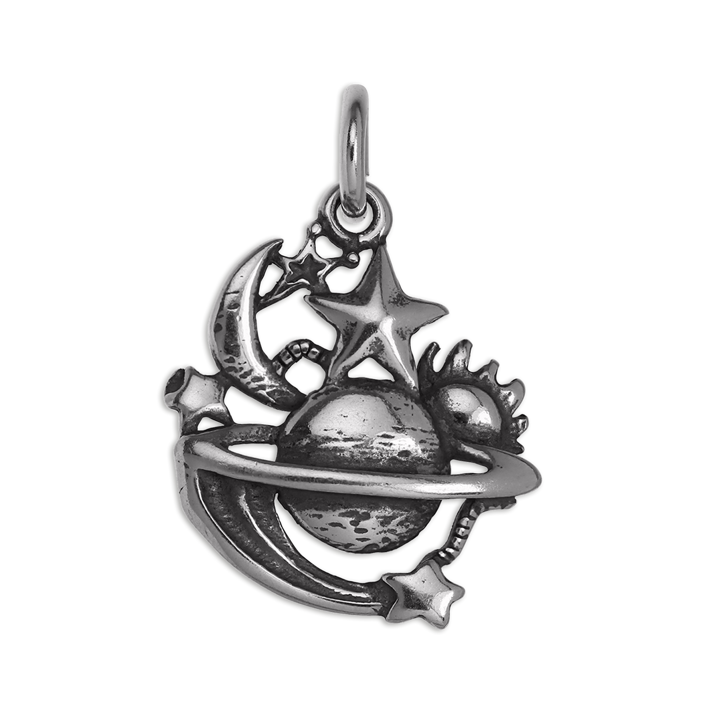 Sterling Silver Star Moon Planet Universe Charm