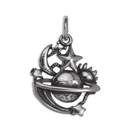 Sterling Silver Star Moon Planet Universe Charm