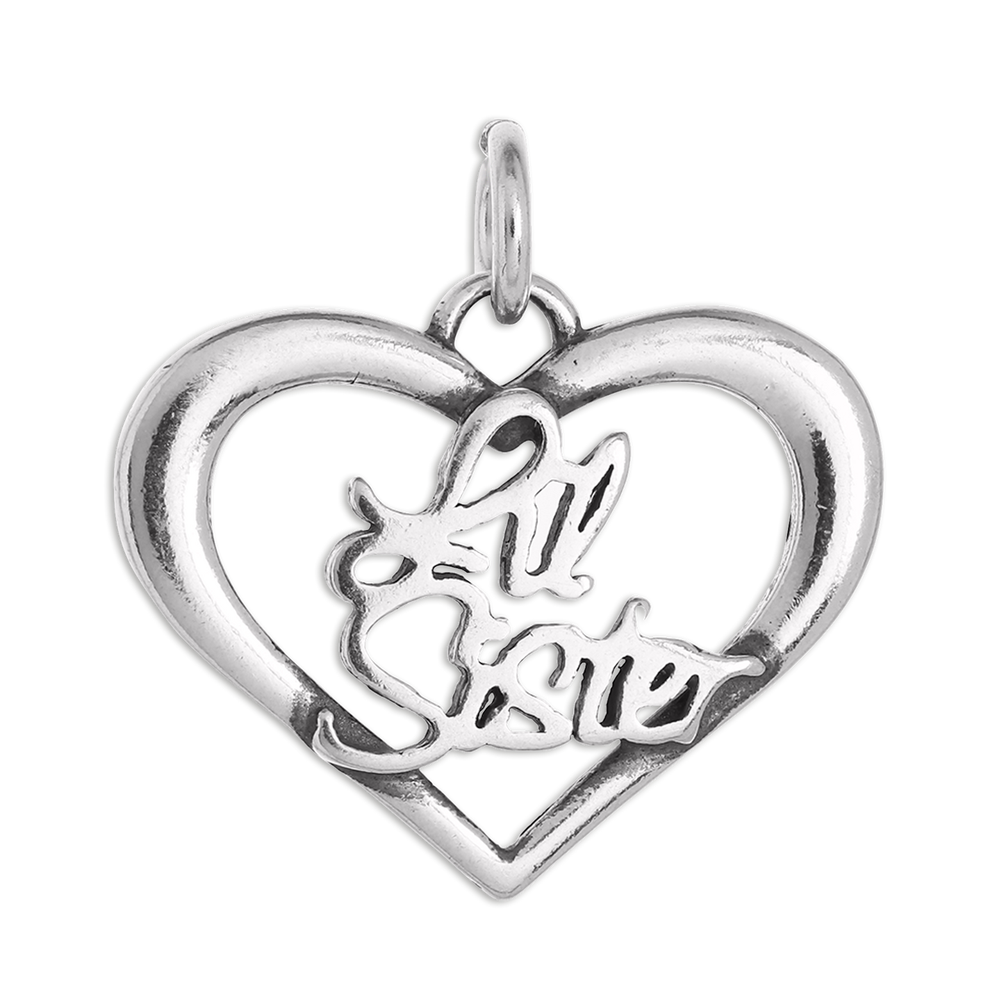 Sterling Silver Little Sister Open Heart Charm