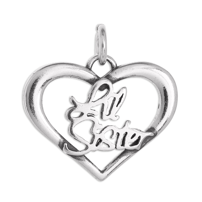 Sterling Silver Little Sister Open Heart Charm