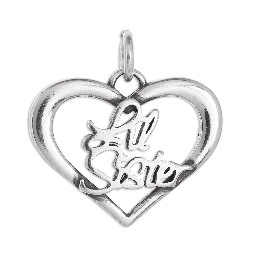 Sterling Silver Little Sister Open Heart Charm