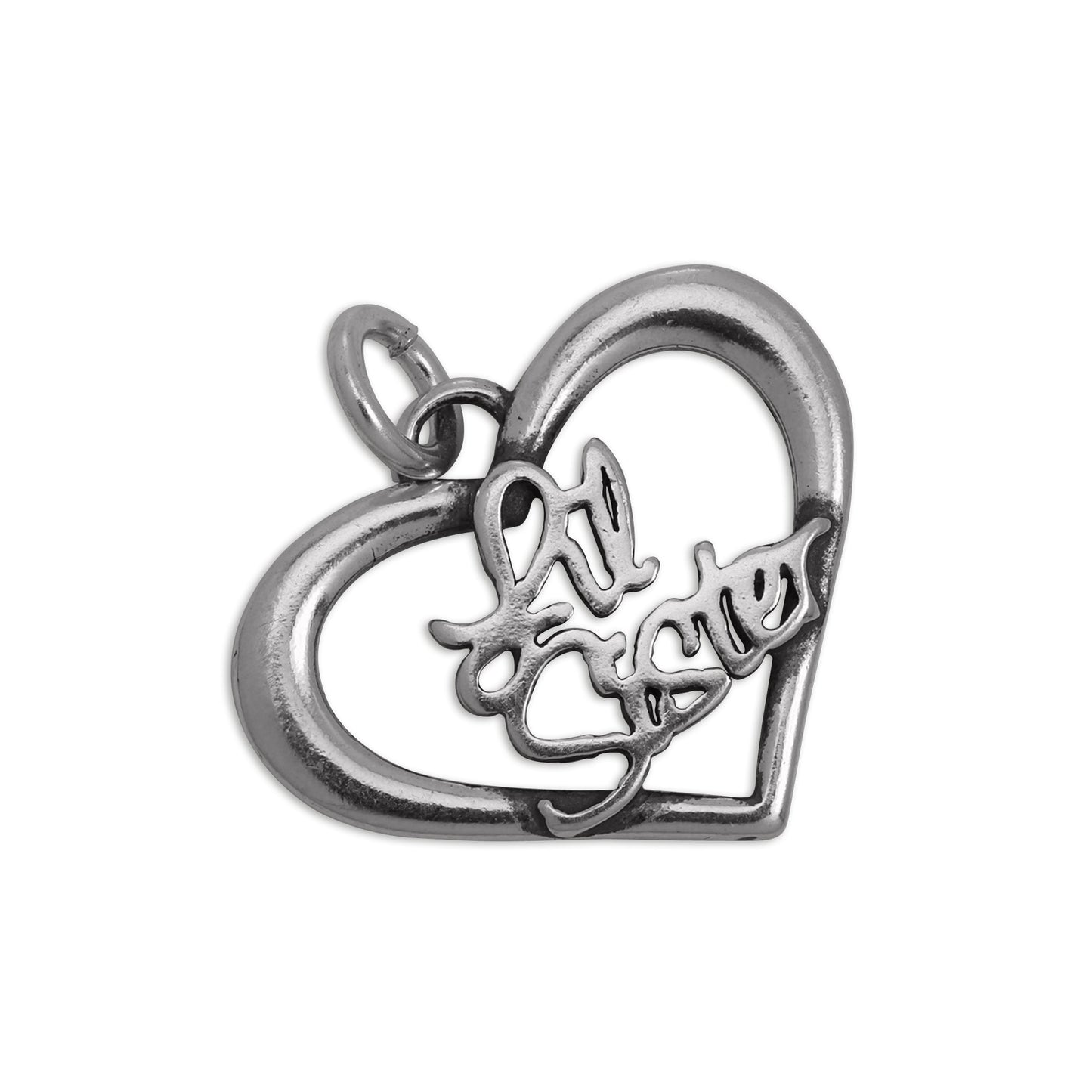 Sterling Silver Little Sister Open Heart Charm