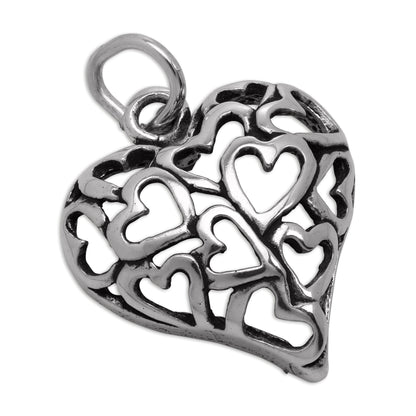 Sterling Silver Open Hearts Cut Out Puffed Heart Charm