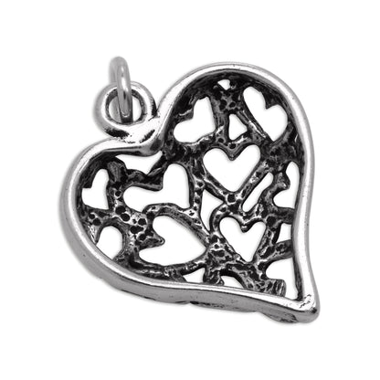 Sterling Silver Open Hearts Cut Out Puffed Heart Charm