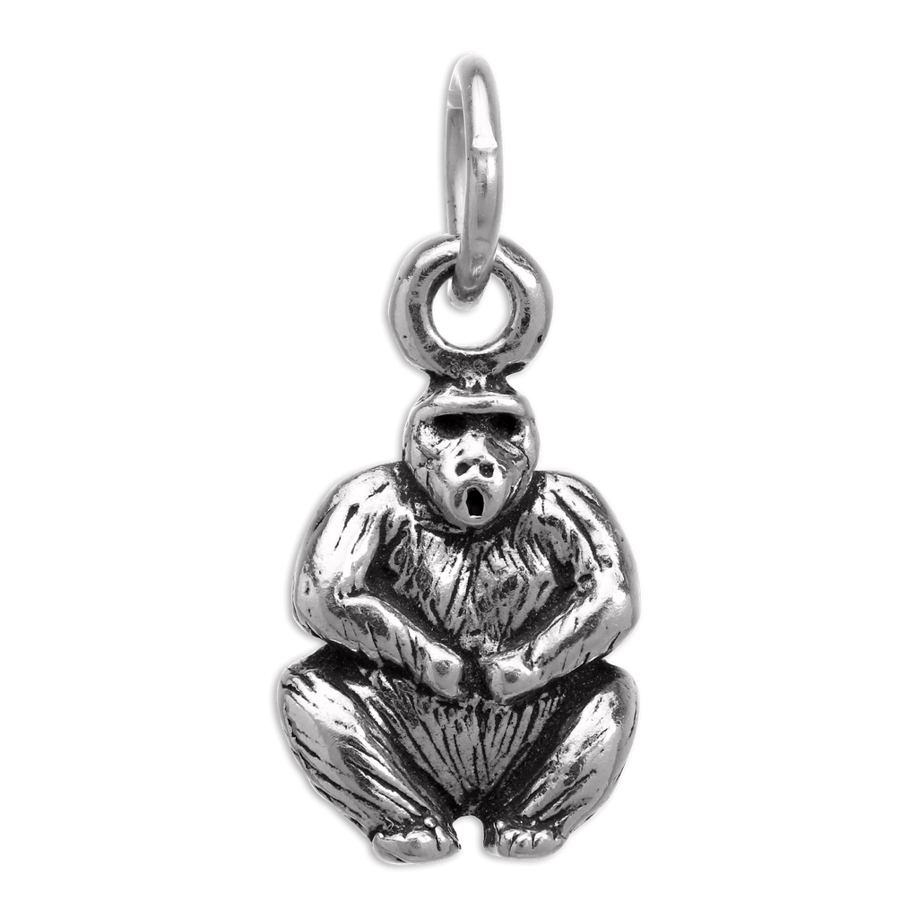 Tiny Sterling Silver Sitting Gorilla Charm