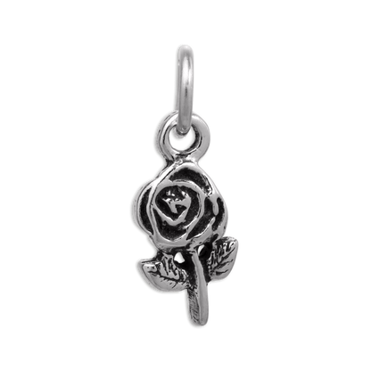 Tiny Sterling Silver Rose with Stem Charm