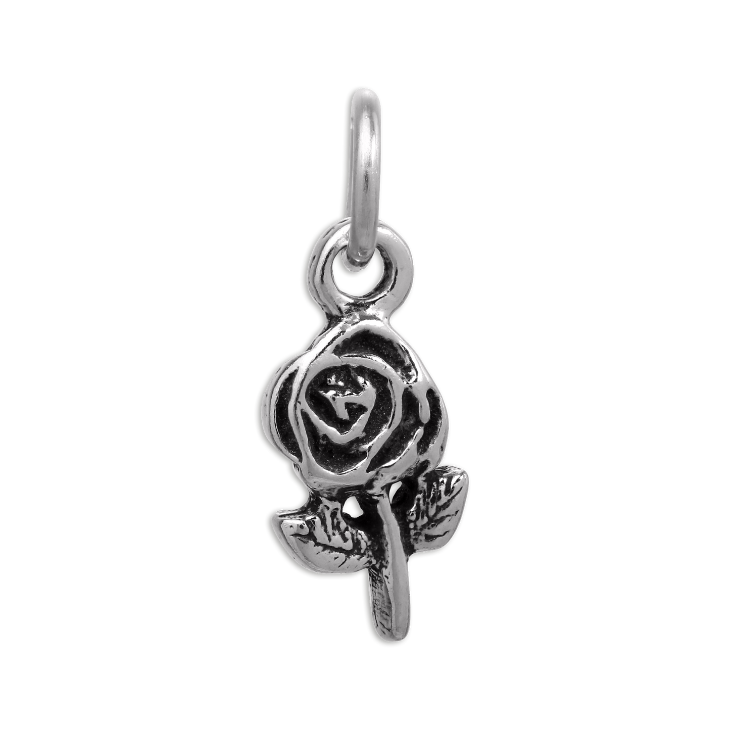 Tiny Sterling Silver Rose with Stem Charm