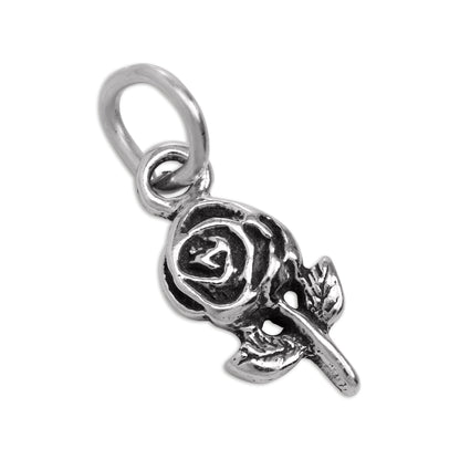 Tiny Sterling Silver Rose with Stem Charm