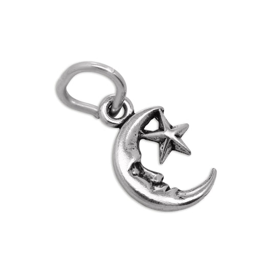 Tiny Sterling Silver Moon & Star Charm