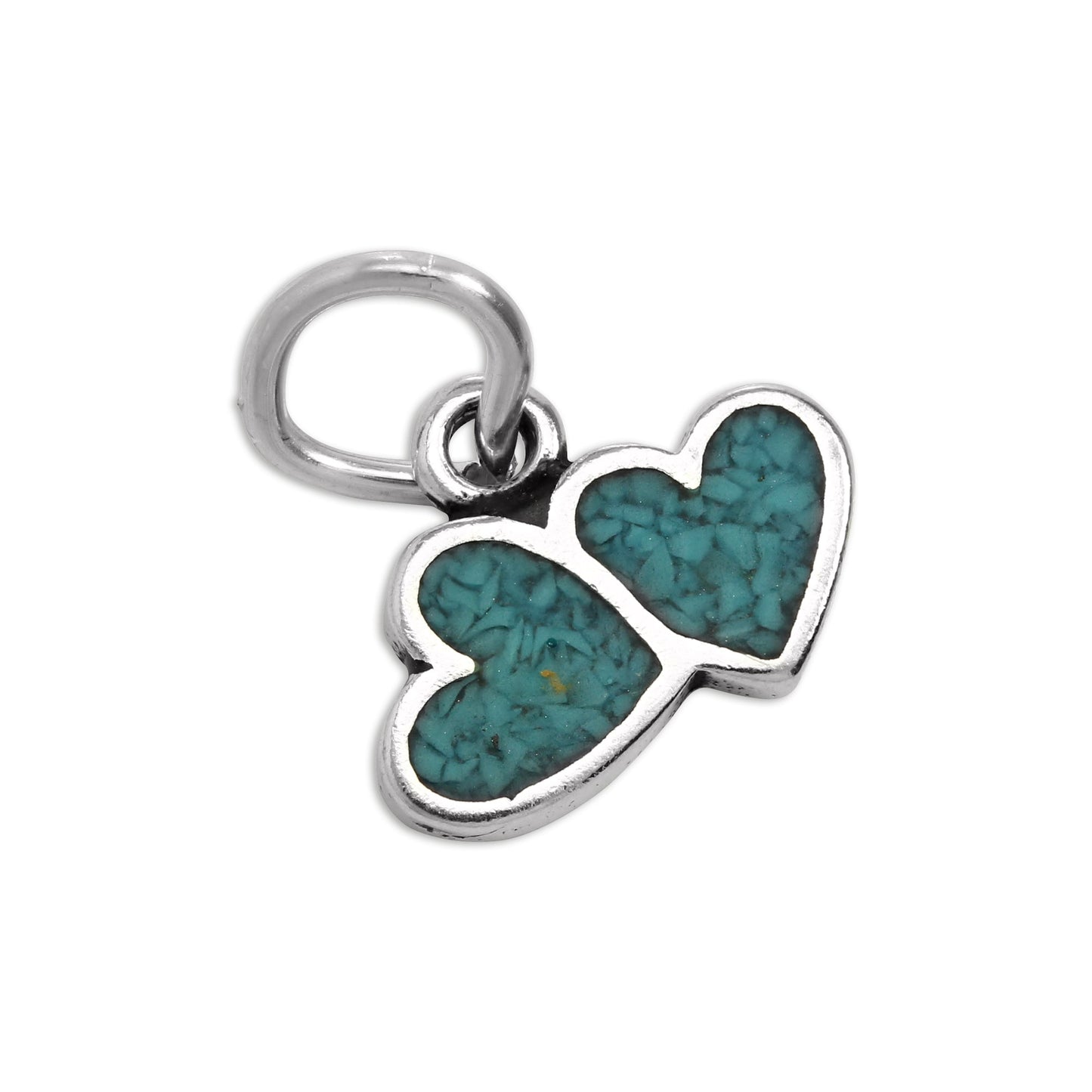 Tiny Sterling Silver & Turquoise Enamel Double Hearts Charm