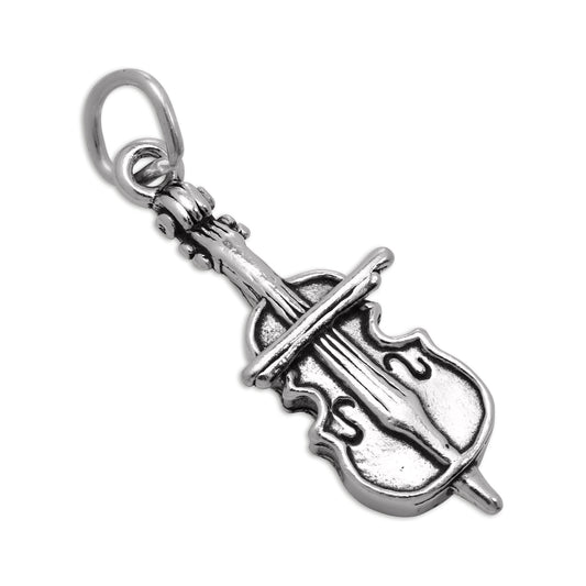 Sterling Silver 3D Cello & Bow Charm