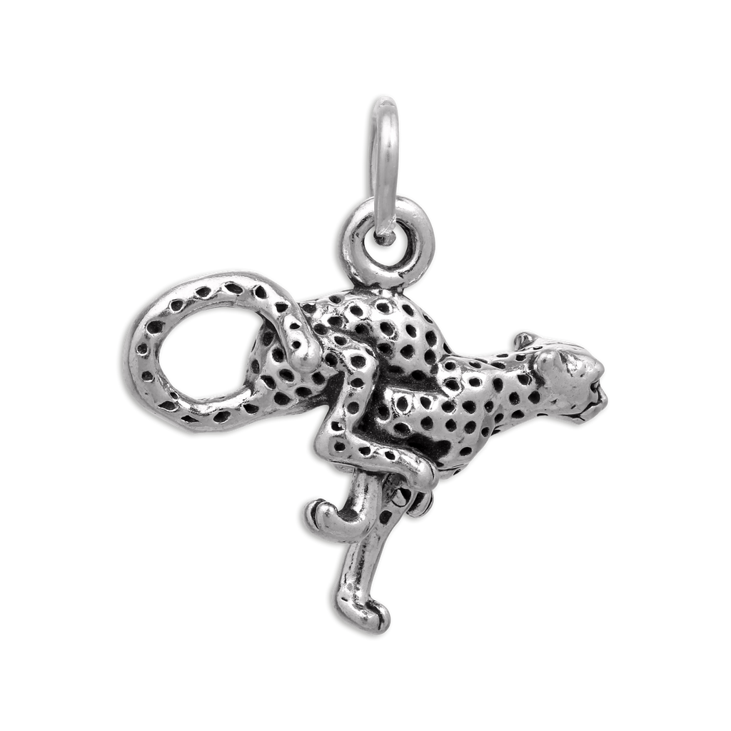 Sterling Silver 3D Running Cheetah Charm