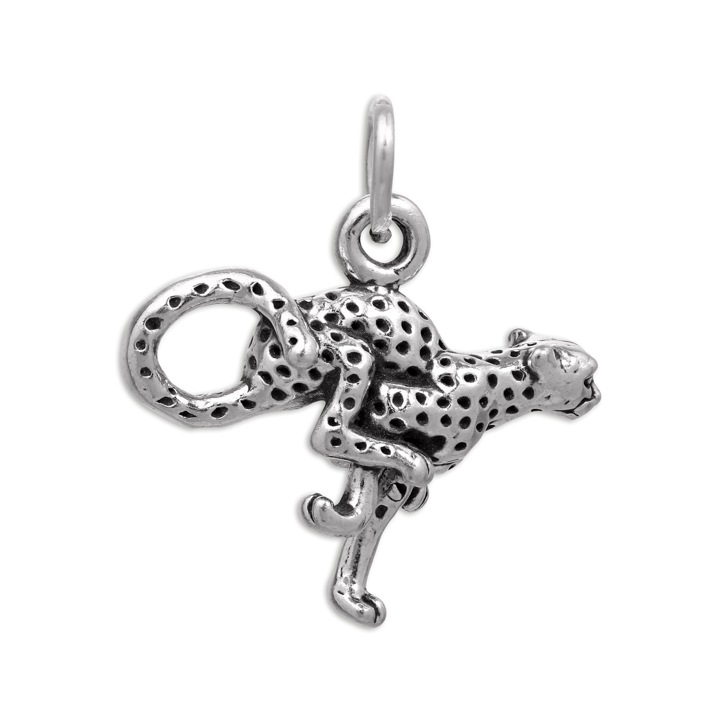 Sterling Silver 3D Running Cheetah Charm