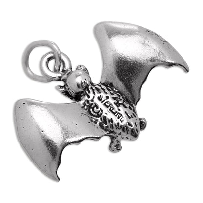 Sterling Silver 3D Flying Bat Charm