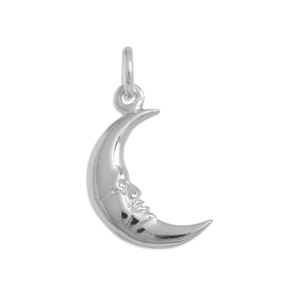 Sterling Silver Crescent Moon with Face Charm