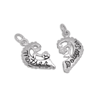 Sterling Silver Mother & Daughter Heart Charms