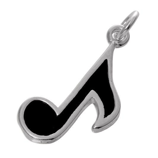 Sterling Silver & Black Enamel Music Note Charm