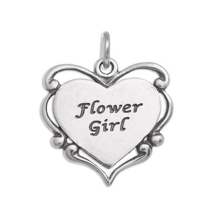 Sterling Silver Flower Girl Heart Charm