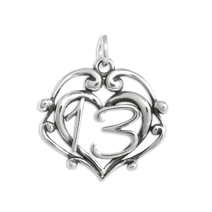 Sterling Silver Filgree Open Heart 13th Birthday Charm