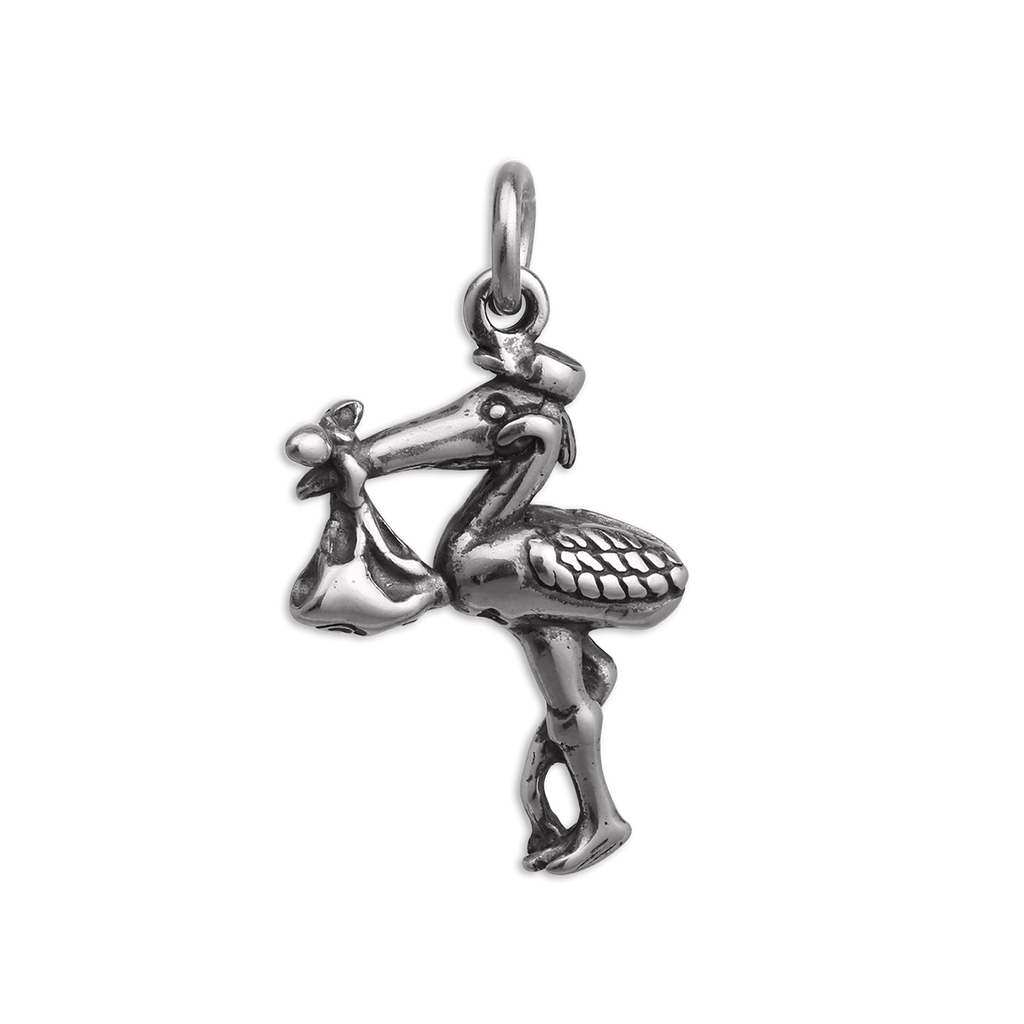 Sterling Silver Stork & Baby Charm