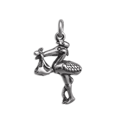 Sterling Silver Stork & Baby Charm