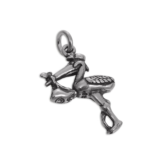 Sterling Silver Stork & Baby Charm