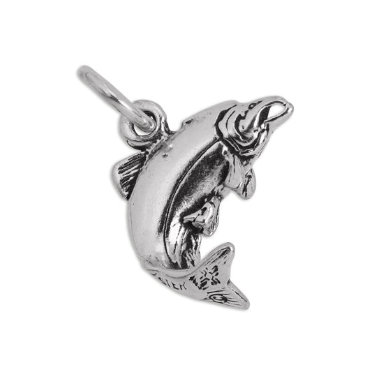 Sterling Silver Swimming Salmon Charm