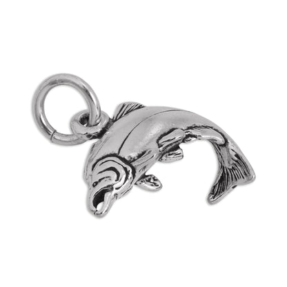 Sterling Silver Swimming Salmon Charm