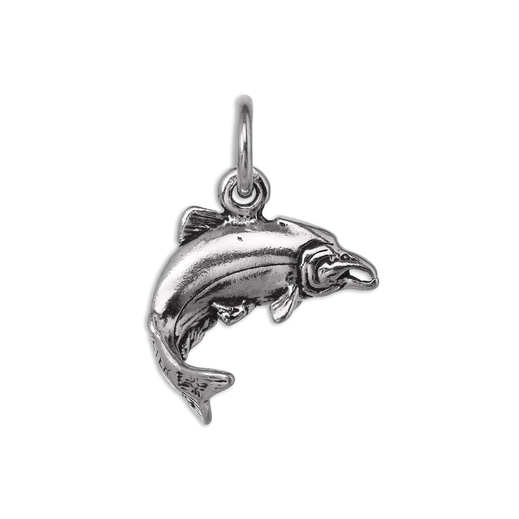 Sterling Silver Swimming Salmon Charm