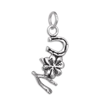 Sterling Silver Lucky Wishbone Clover & Horseshoe Charm