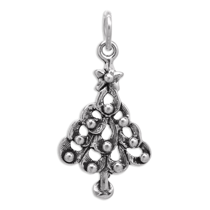 Sterling Silver Beaded Christmas Tree Charm