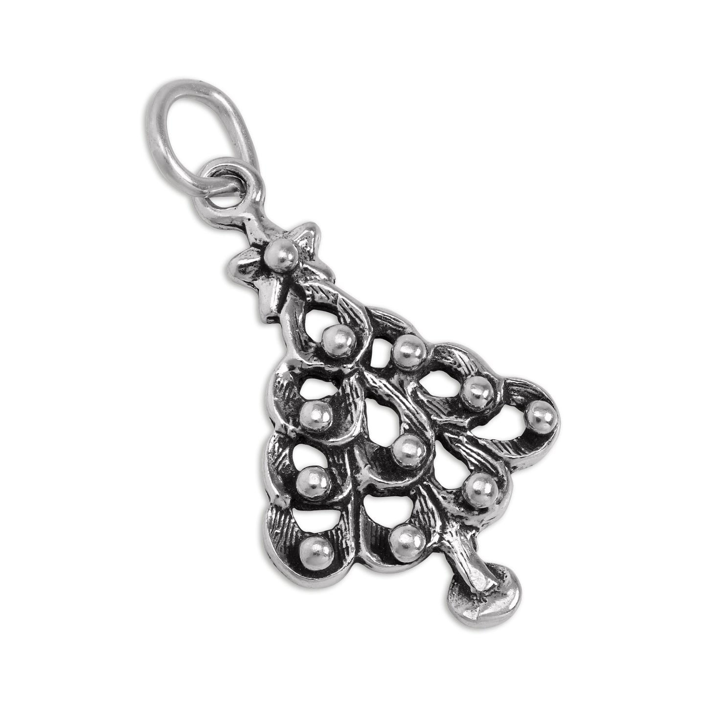 Sterling Silver Beaded Christmas Tree Charm