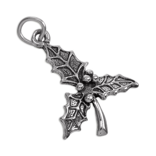Sterling Silver Holly Leaves Charm