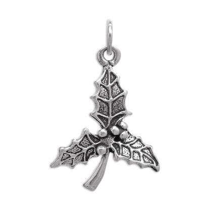 Sterling Silver Holly Leaves Charm