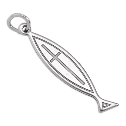 Sterling Silver Fish Cross Charm