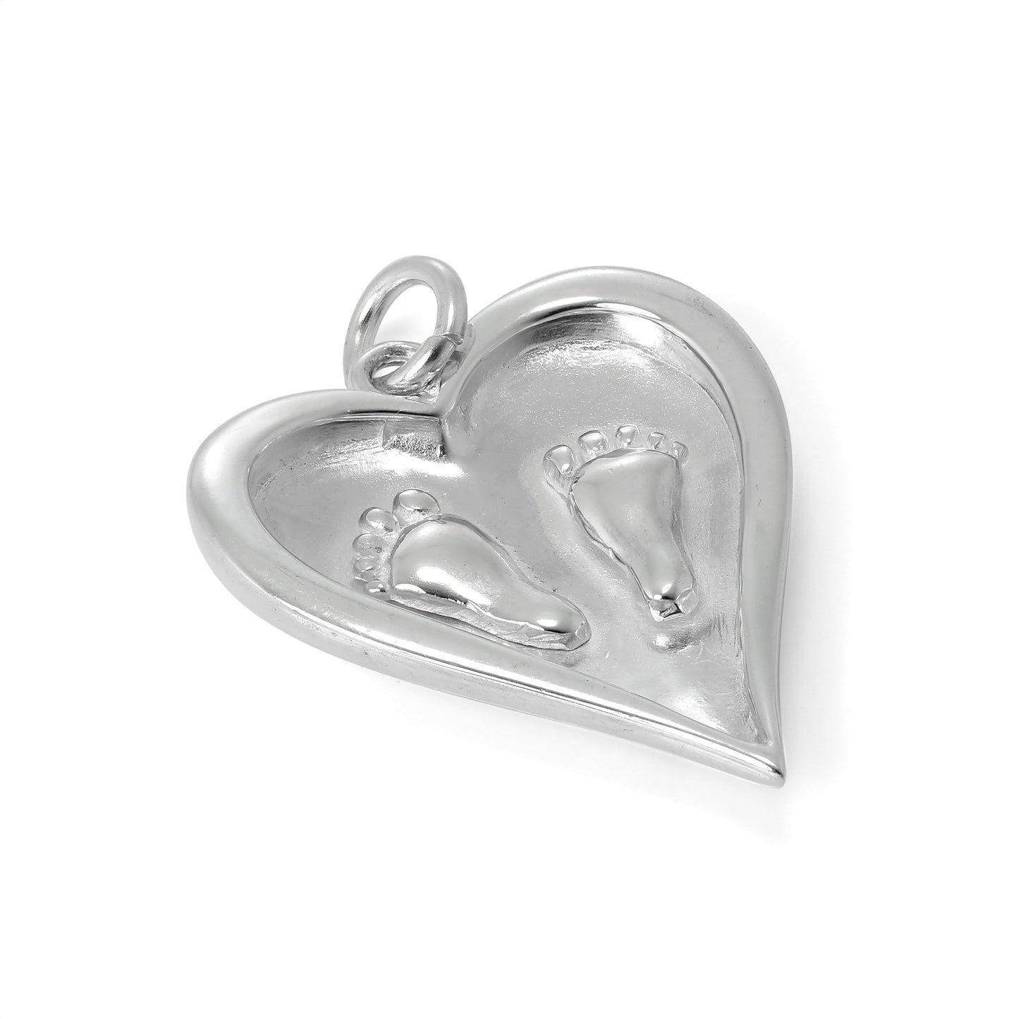 Large Sterling Silver Baby Feet in Heart Charm