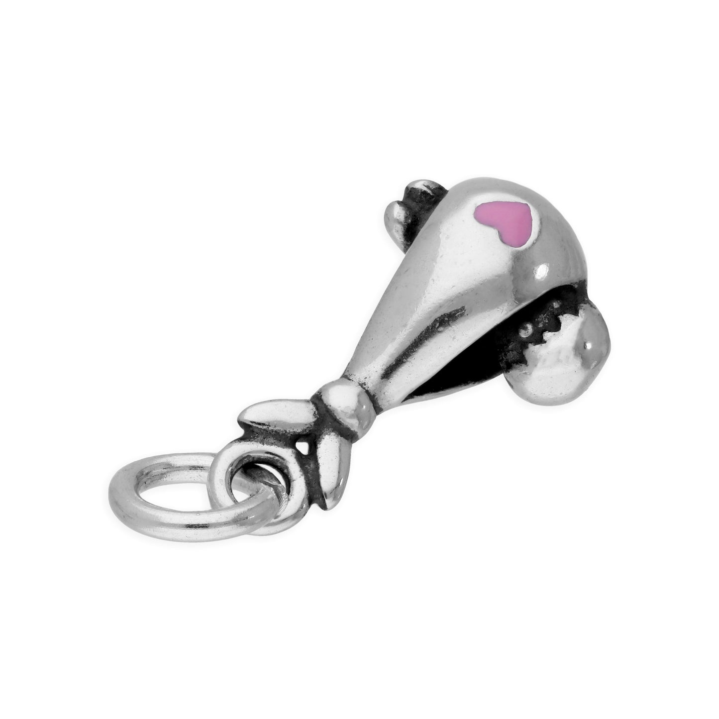 Sterling Silver Baby Girl Bundle Charm with Pink Enamel Heart