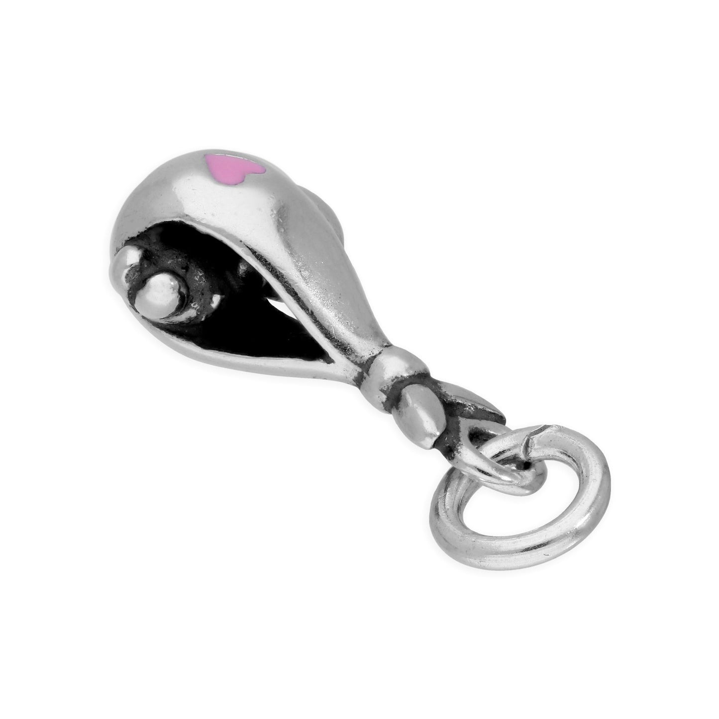 Sterling Silver Baby Girl Bundle Charm with Pink Enamel Heart