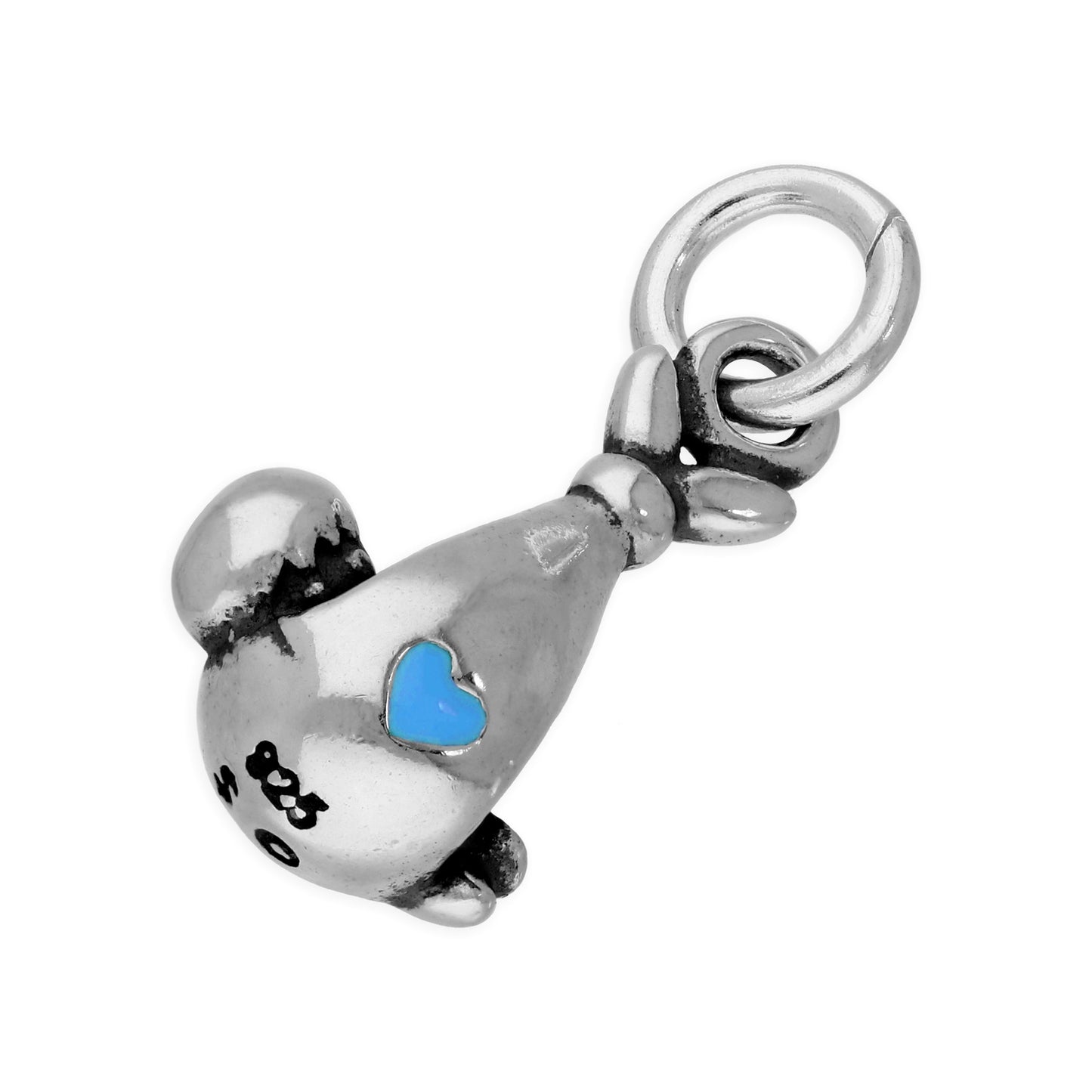 Sterling Silver Baby Boy Bundle Charm with Blue Enamel Heart