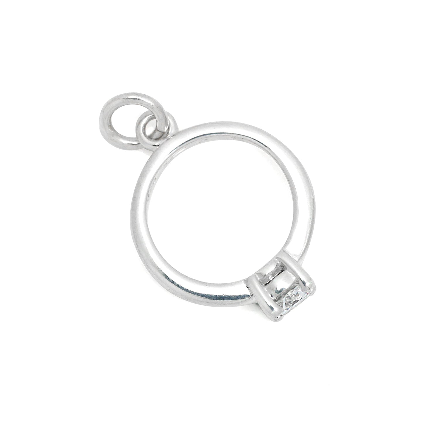 Sterling Silver & CZ Crystal Engagement Ring Charm