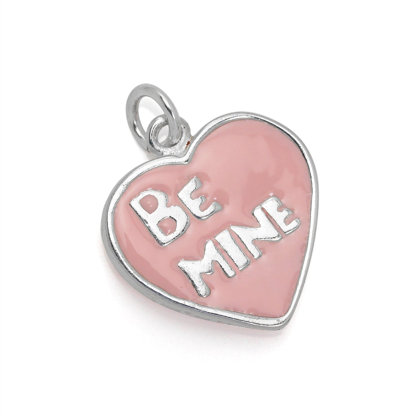 Sterling Silver & Pink Enamel Be Mine Heart Charm