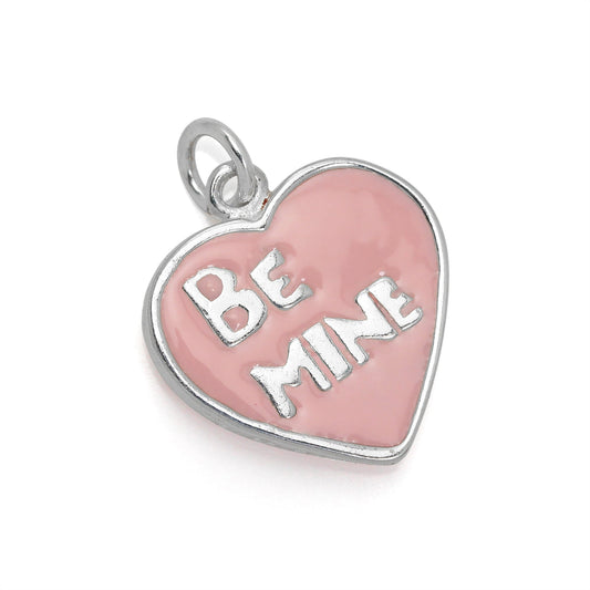 Sterling Silver & Pink Enamel Be Mine Heart Charm