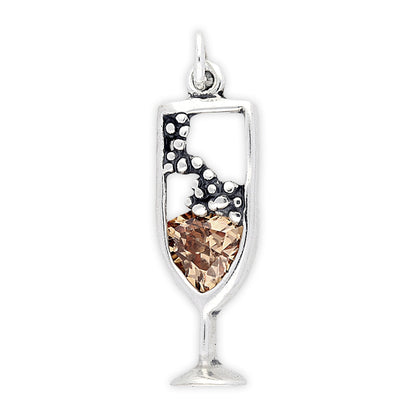Sterling Silver Crystal Champagne Glass Charm