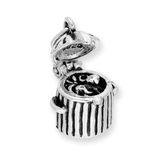 Sterling Silver Opening Cat in Trash Can Charm