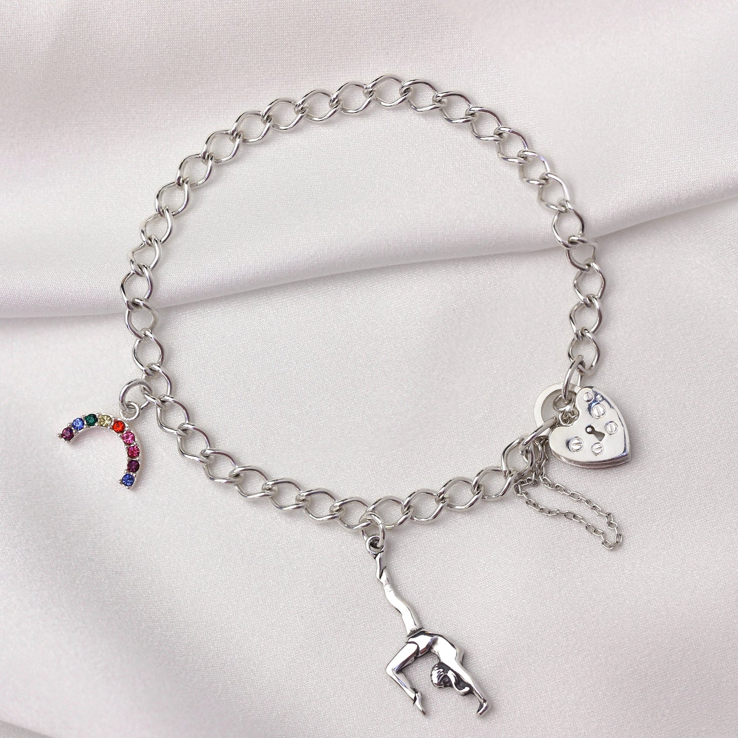 Sterling Silver Heart Clasp Charm Bracelet