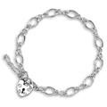 Sterling Silver Figaro Chain Heart Clasp Charm Bracelet