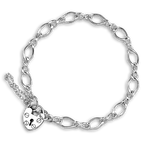 Sterling Silver Figaro Chain Heart Clasp Charm Bracelet