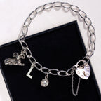 Sterling Silver Heart Clasp Charm Bracelet