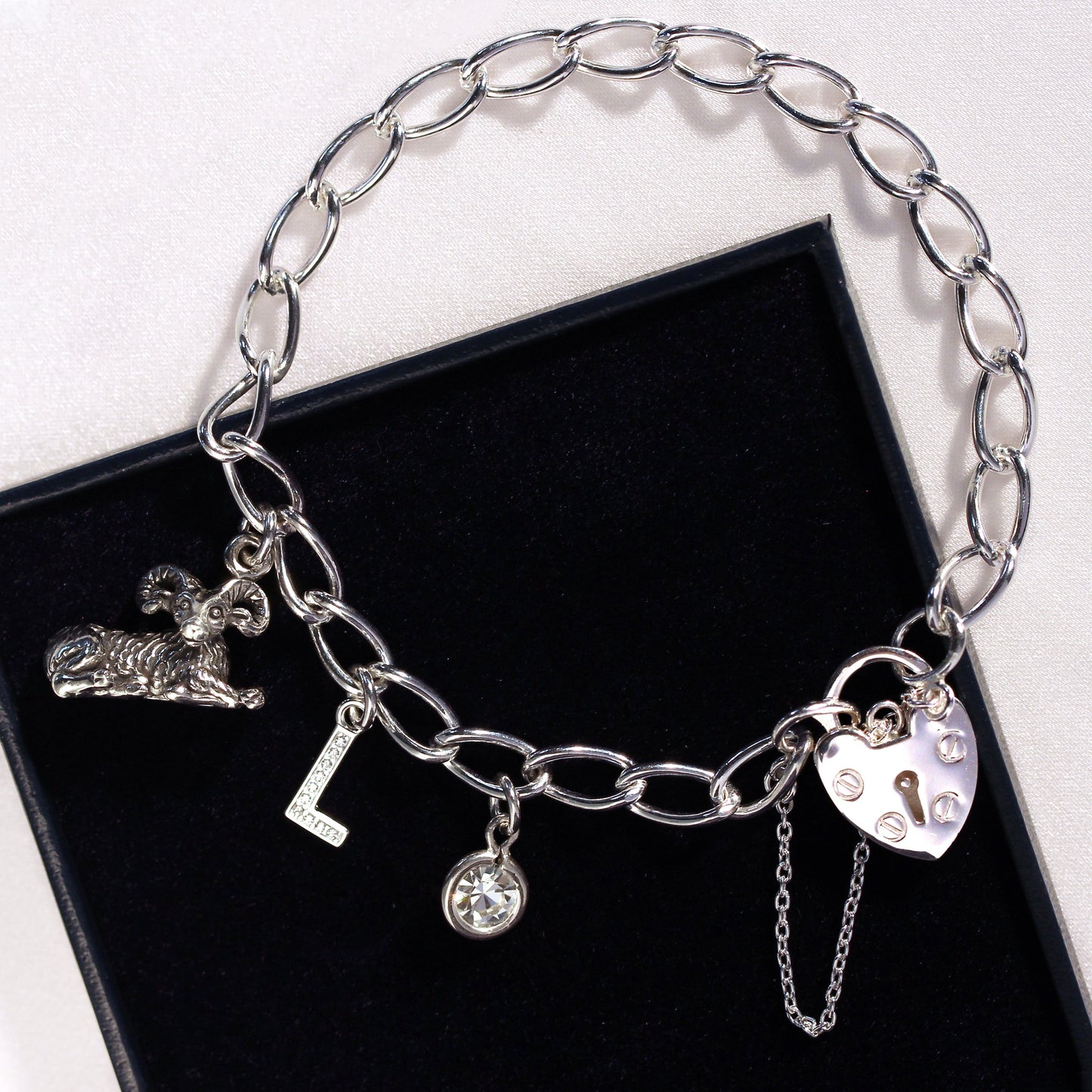 Sterling Silver Heart Clasp Charm Bracelet